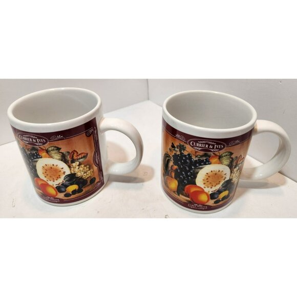Vtg Houston Harvest Currier & Ives "Early Winter" Ceramic Mugs Set of 2 - Picture 2 of 16